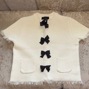 Zara Cream Cardigan with Black Bow Accents